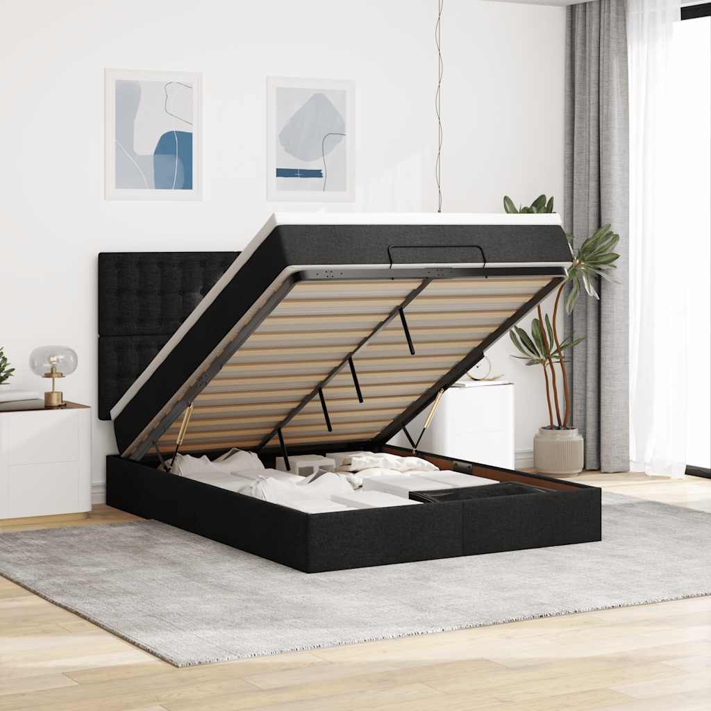 Ottoman-Bett mit Matratze & LEDs Schwarz 140x190 cm Stoff