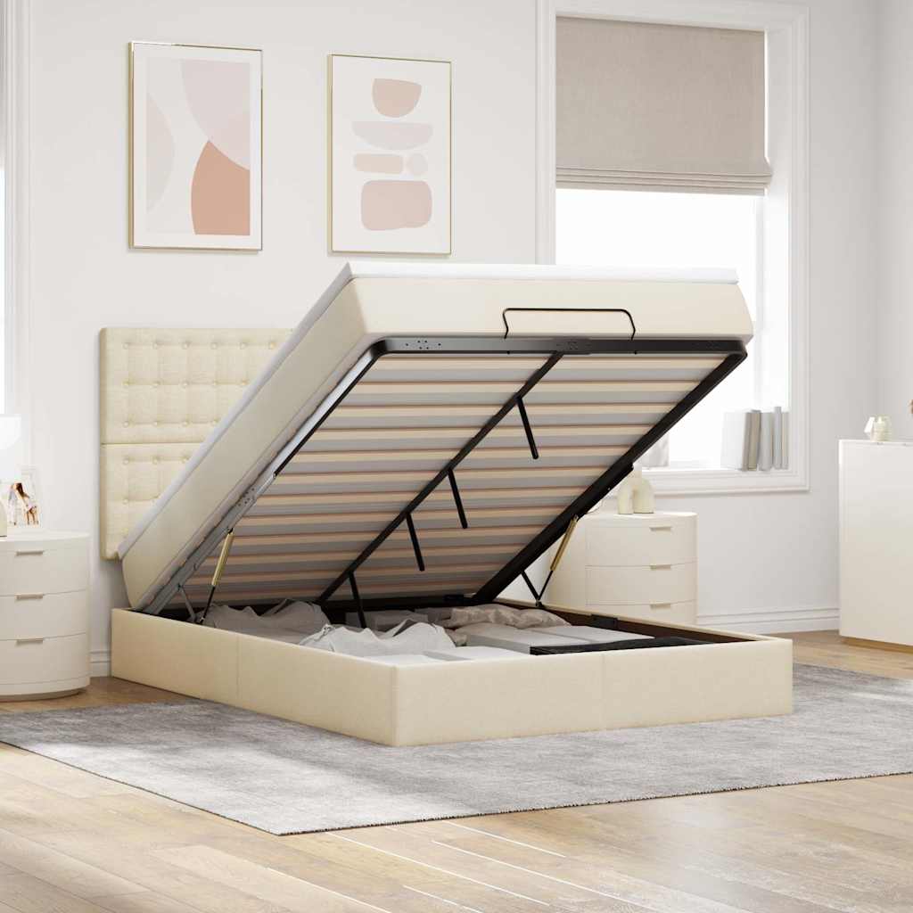 Ottoman-Bett mit Matratze & LEDs Creme 140x190 cm Stoff