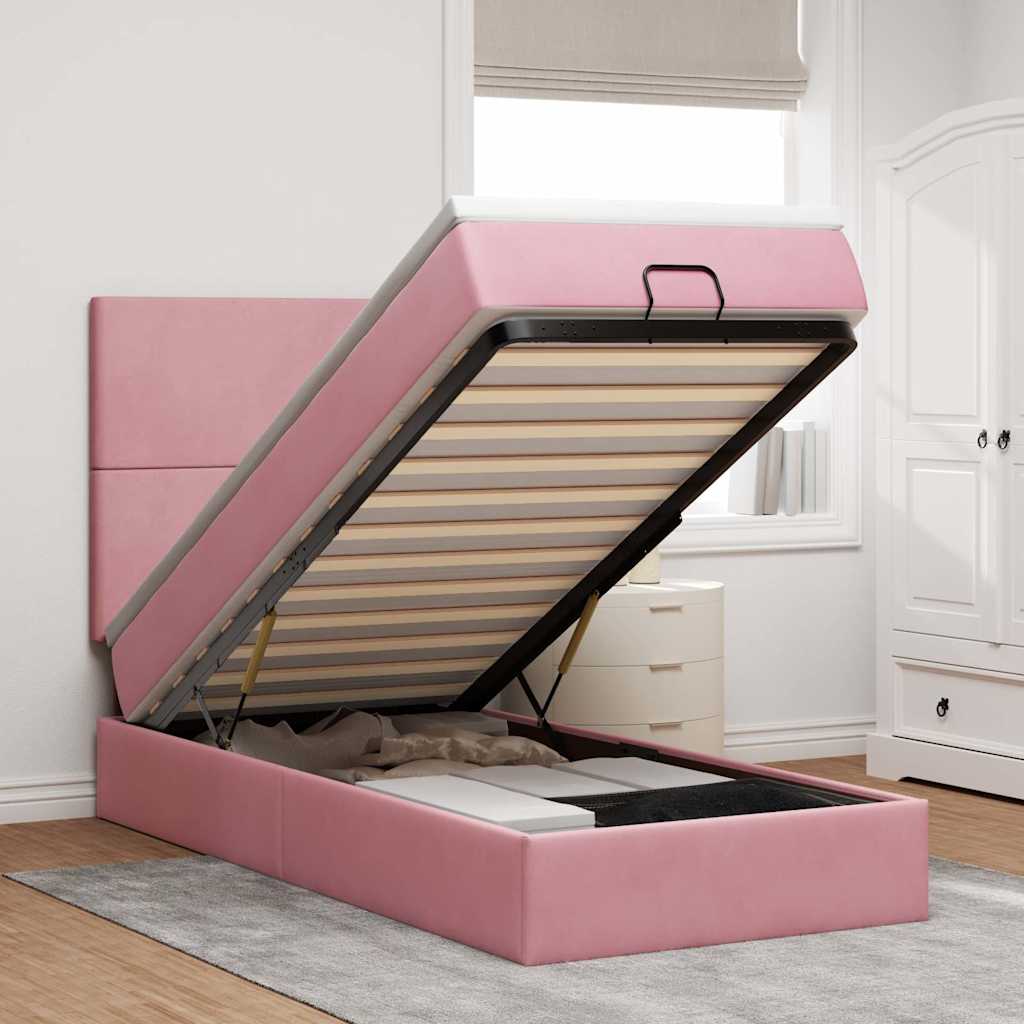 Ottoman-Bett mit Matratzen & LEDs Rosa 90x190 cm Samt