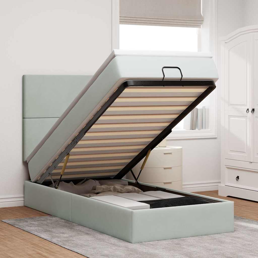 Ottoman-Bett mit Matratzen & LEDs Hellgrau 100x200 cm Samt