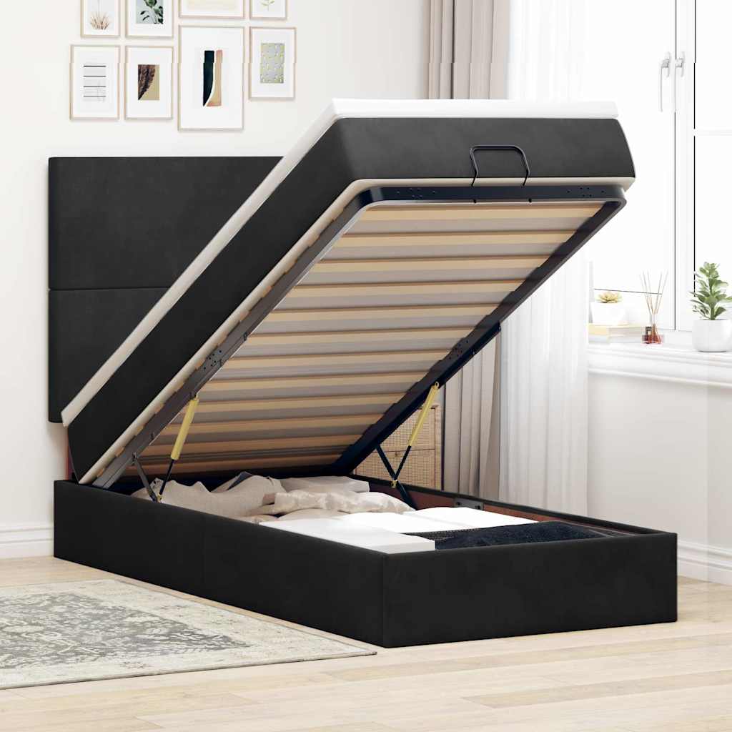 Ottoman-Bett mit Matratzen & LEDs Schwarz 100x200 cm Samt
