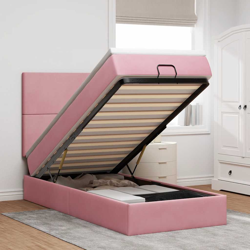 Ottoman-Bett mit Matratzen & LEDs Rosa 100x200 cm Samt