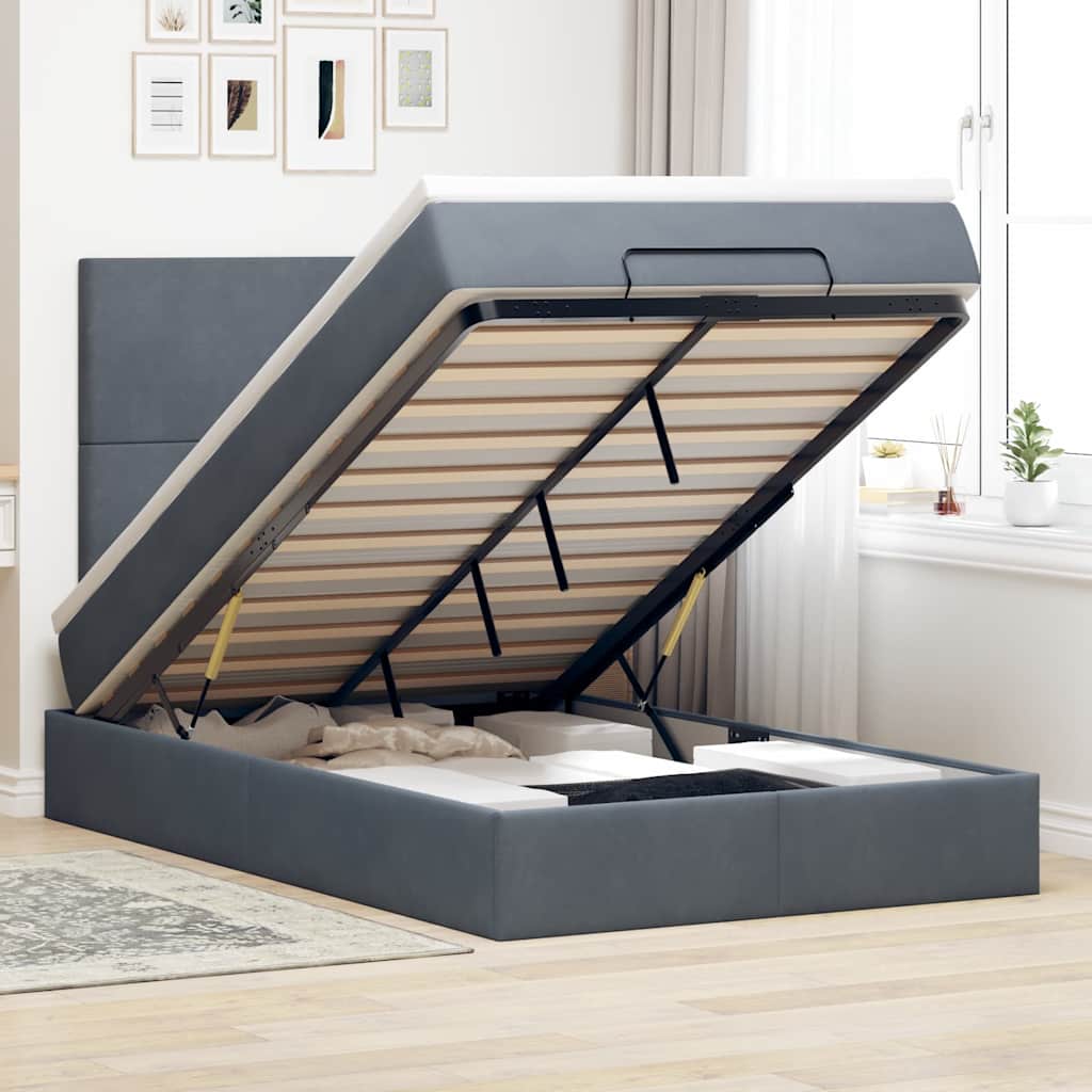 Ottoman-Bett mit Matratzen & LEDs Dunkelgrau 120x190 cm Samt