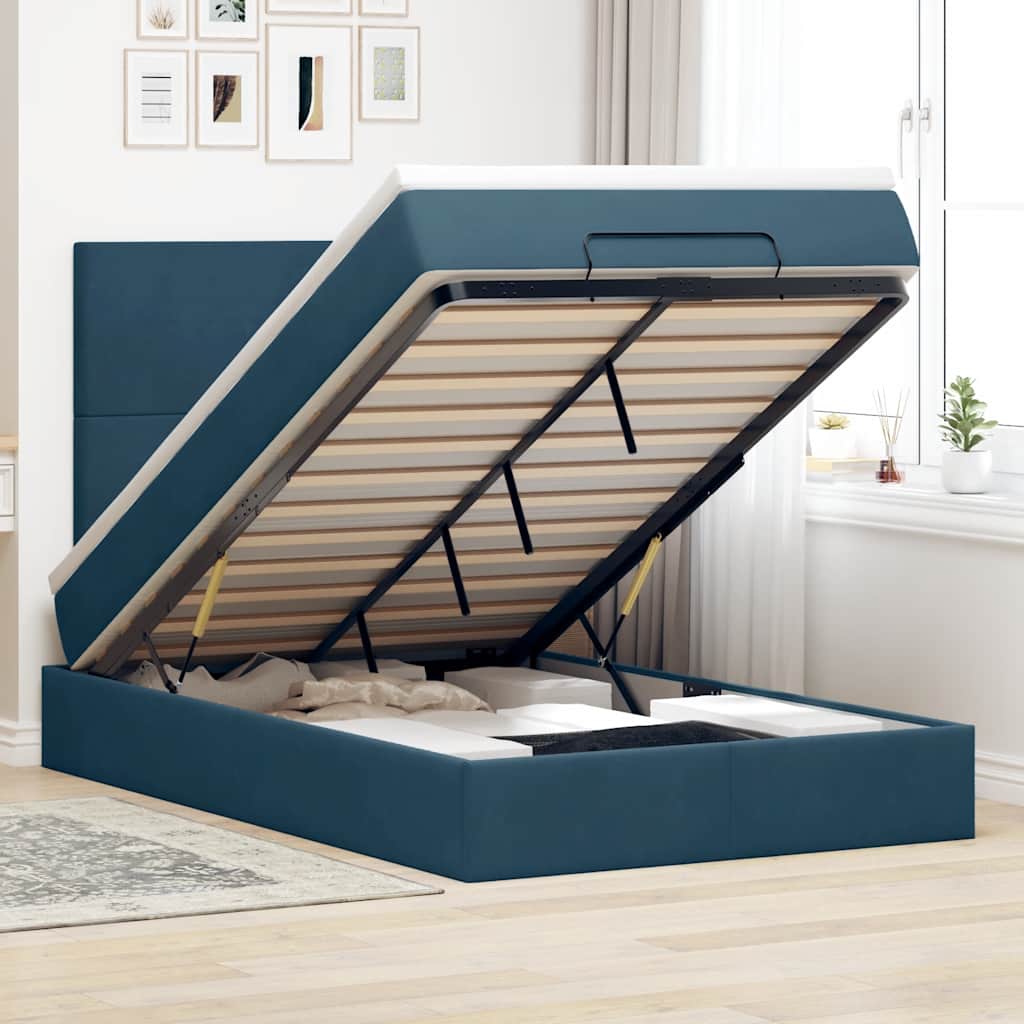 Ottoman-Bett mit Matratzen & LEDs Dunkelblau 120x200 cm Samt