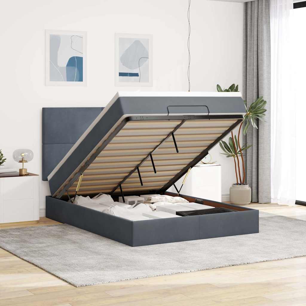 Ottoman-Bett mit Matratzen & LEDs Dunkelgrau 140x190 cm Samt