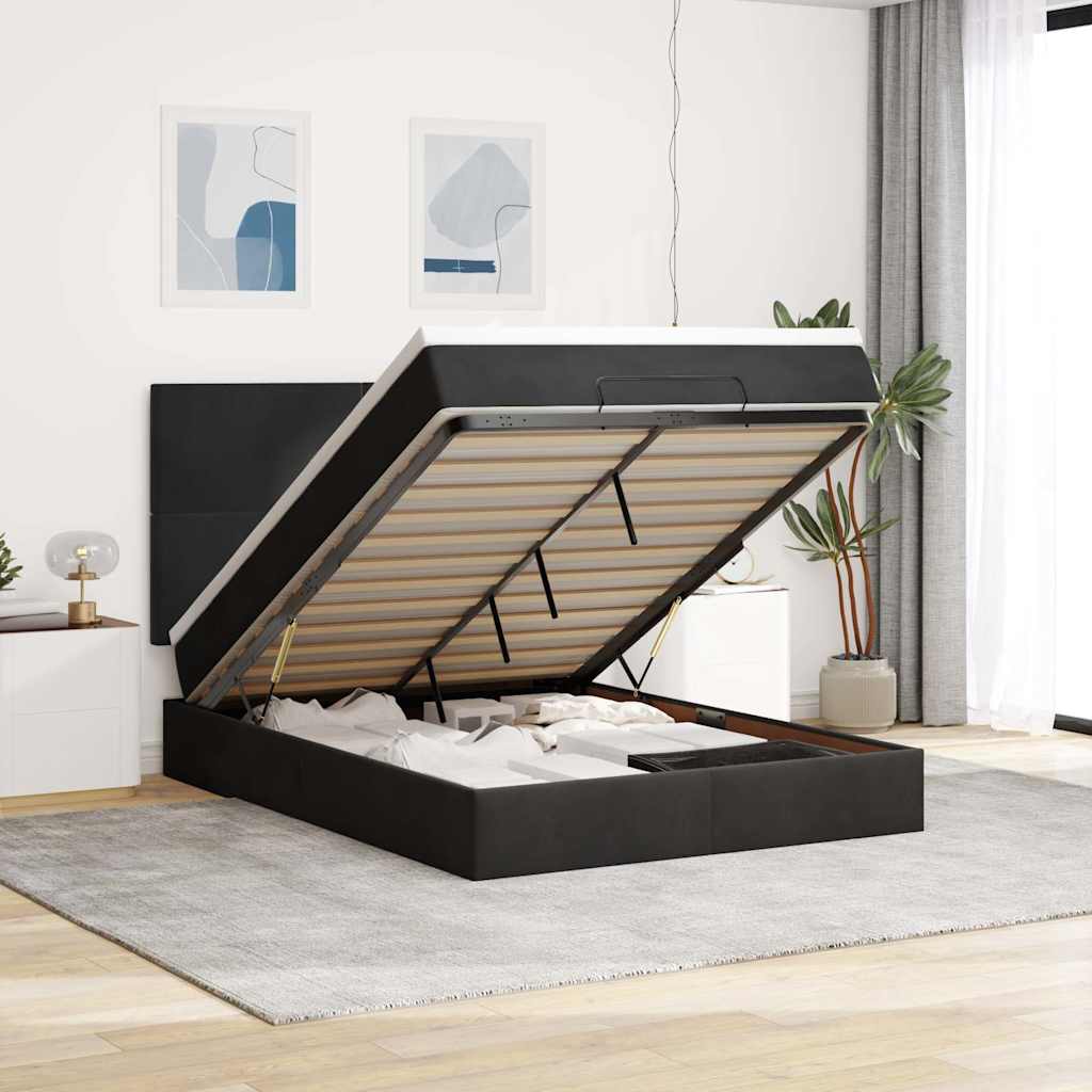 Ottoman-Bett mit Matratzen & LEDs Schwarz 140x190 cm Samt