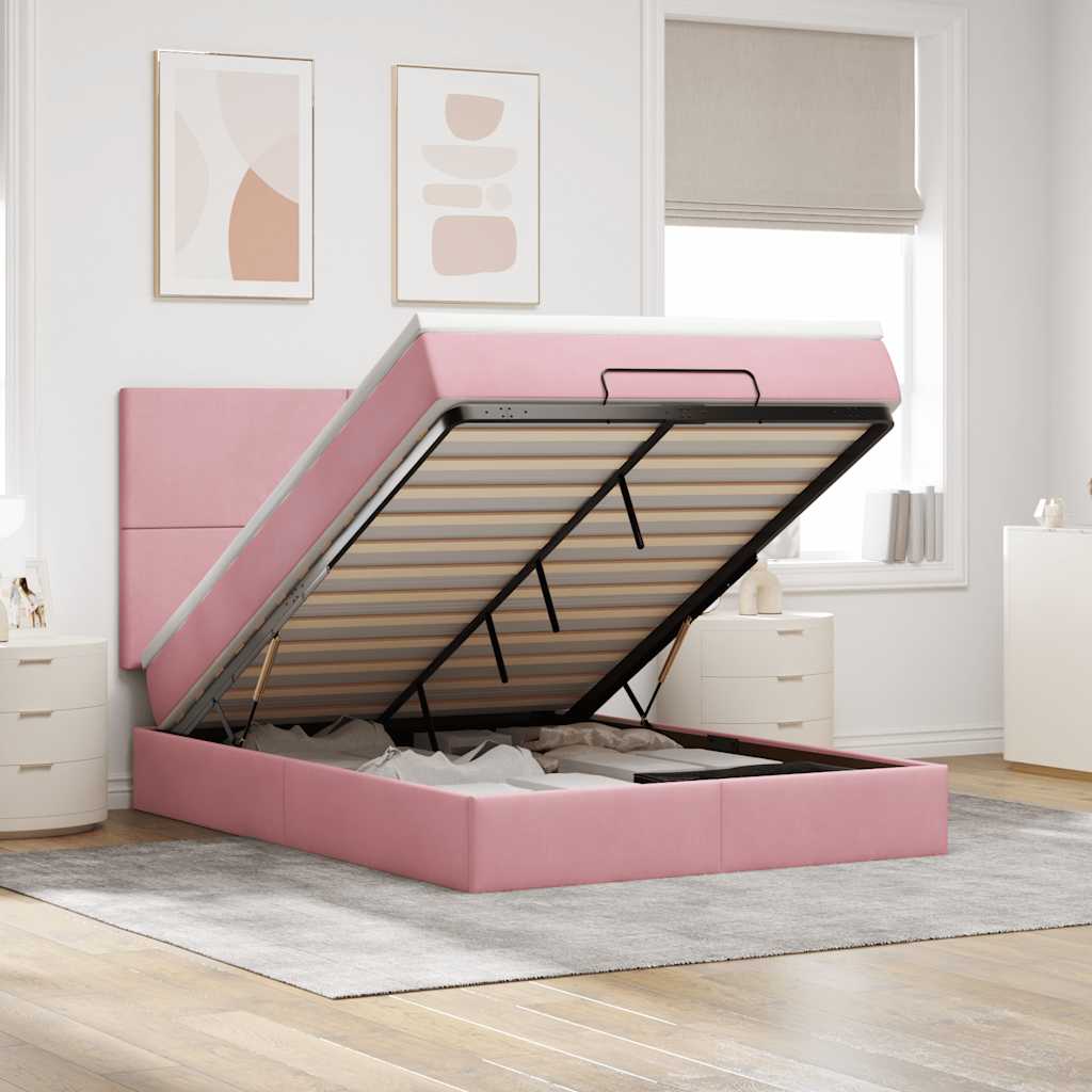 Ottoman-Bett mit Matratzen & LEDs Rosa 140x190 cm Samt