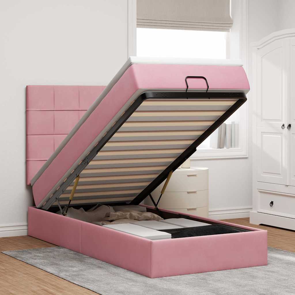 Ottoman-Bett mit Matratzen & LEDs Rosa 90x190 cm Samt