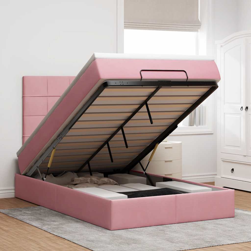 Ottoman-Bett mit Matratzen & LEDs Rosa 120x190 cm Samt