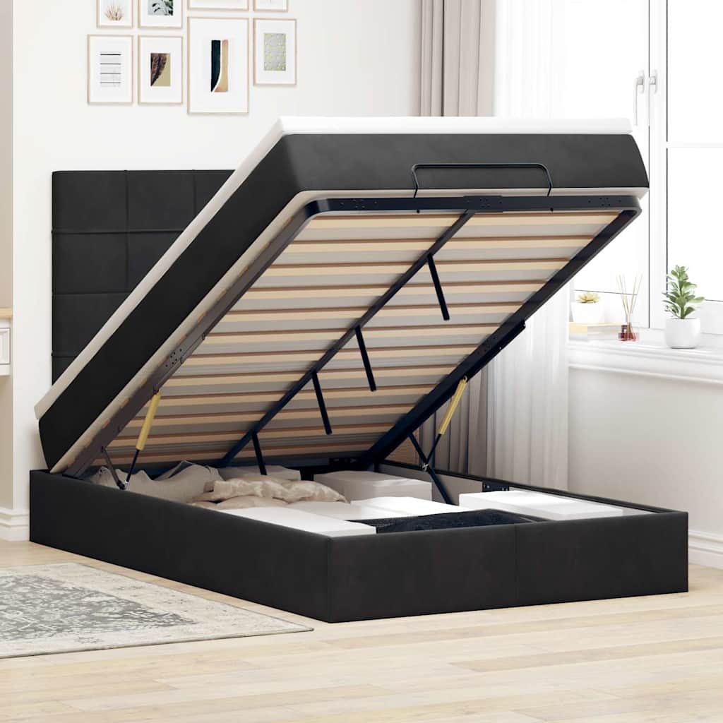 Ottoman-Bett mit Matratzen & LEDs Schwarz 120x200 cm Samt