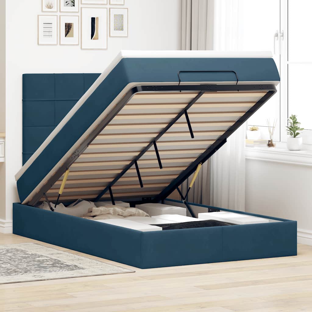 Ottoman-Bett mit Matratzen & LEDs Dunkelblau 120x200 cm Samt