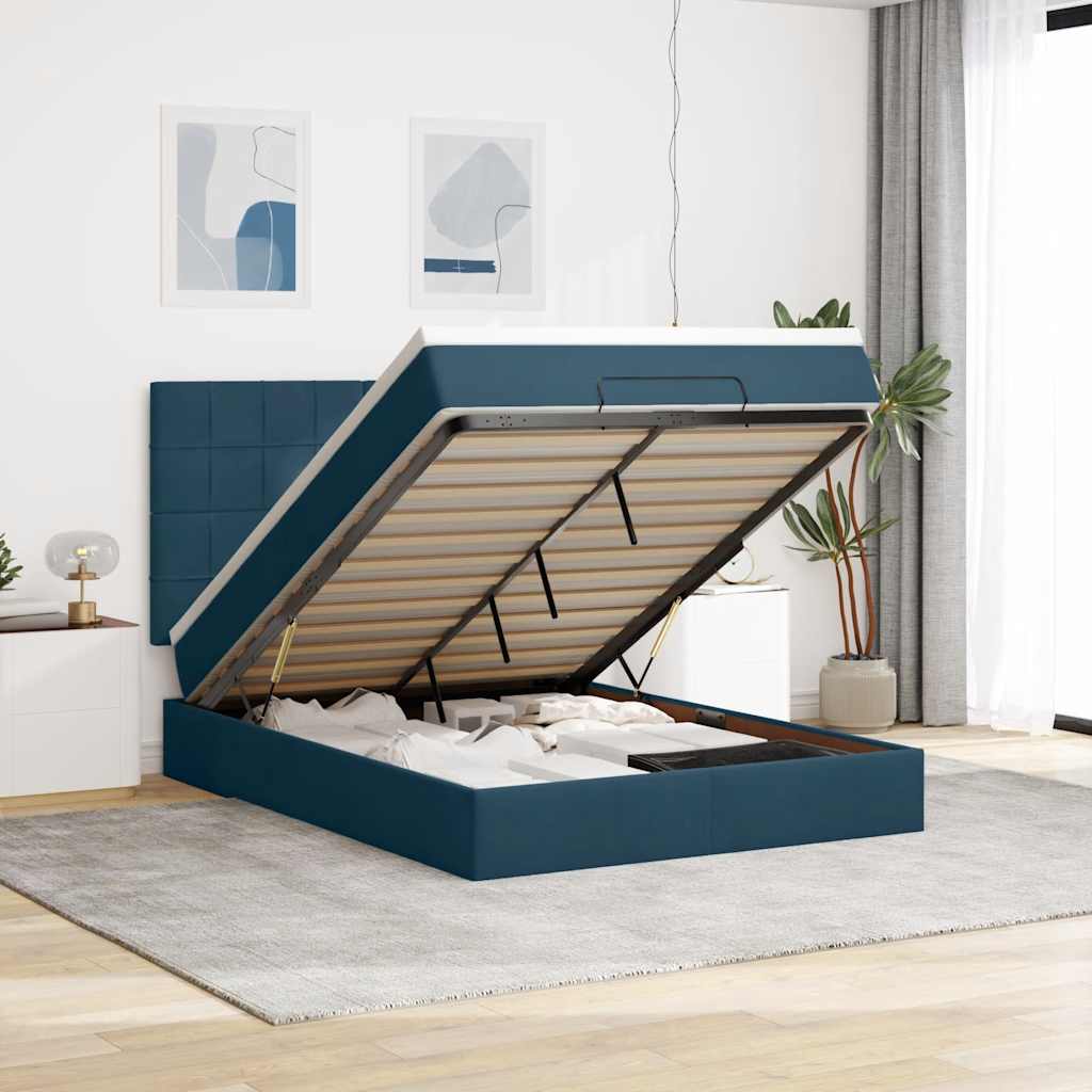 Ottoman-Bett mit Matratzen & LEDs Dunkelblau 140x190 cm Samt