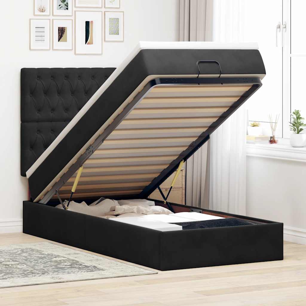 Ottoman-Bett mit Matratzen & LEDs Schwarz 80x200 cm Samt