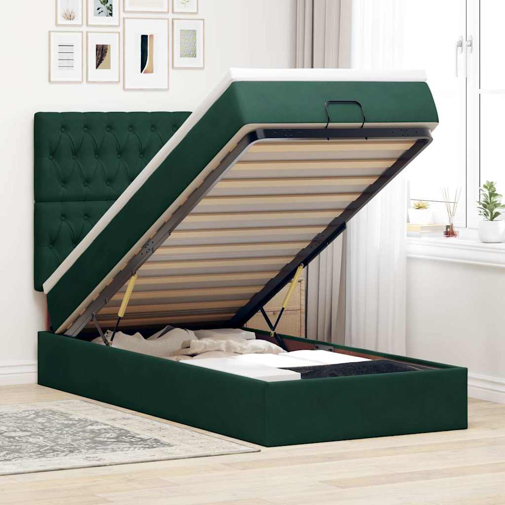 Ottoman-Bett mit Matratzen & LEDs Dunkelgrün 80x200 cm Samt