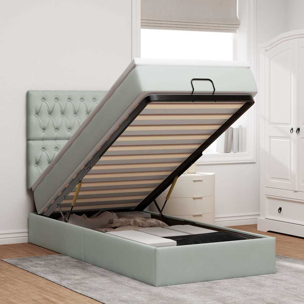 Ottoman-Bett mit Matratzen & LEDs Hellgrau 100x200 cm Samt