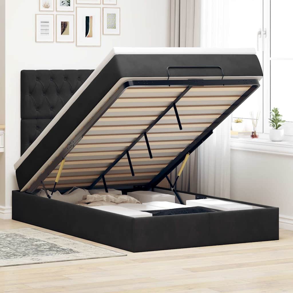 Ottoman-Bett mit Matratzen & LEDs Schwarz 120x190 cm Samt