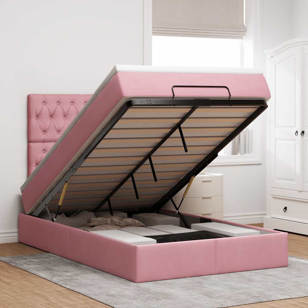 Ottoman-Bett mit Matratzen & LEDs Rosa 120x190 cm Samt