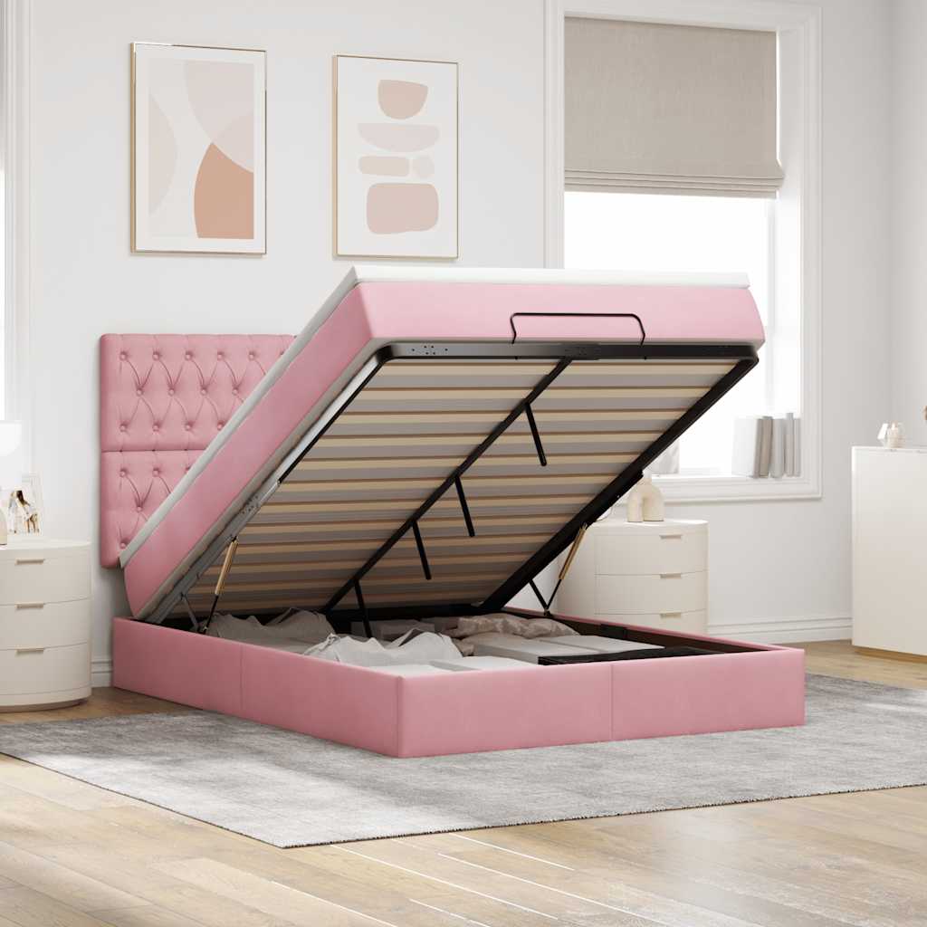 Ottoman-Bett mit Matratzen & LEDs Rosa 140x190 cm Samt