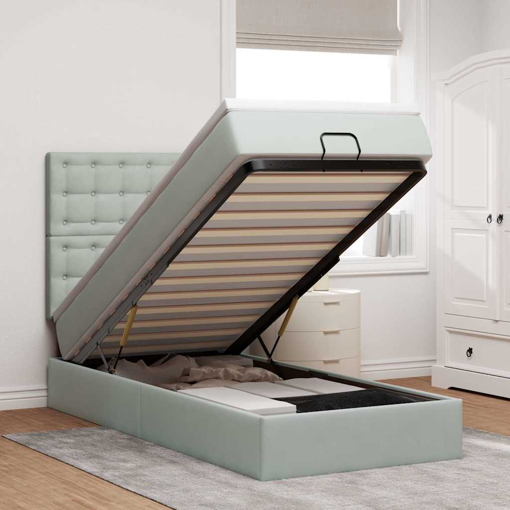 Ottoman-Bett mit Matratzen & LEDs Hellgrau 80x200 cm Samt