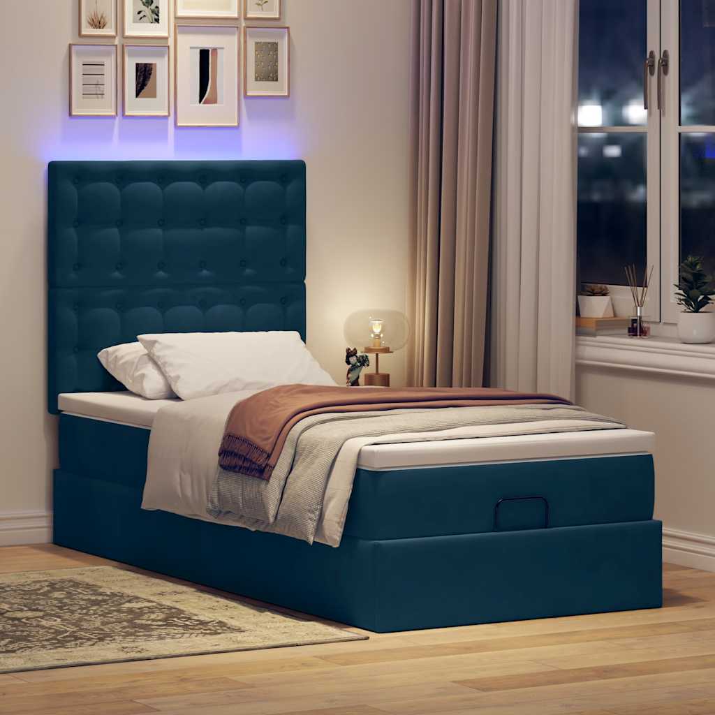 Ottoman-Bett mit Matratzen & LEDs Dunkelblau 80x200 cm Samt