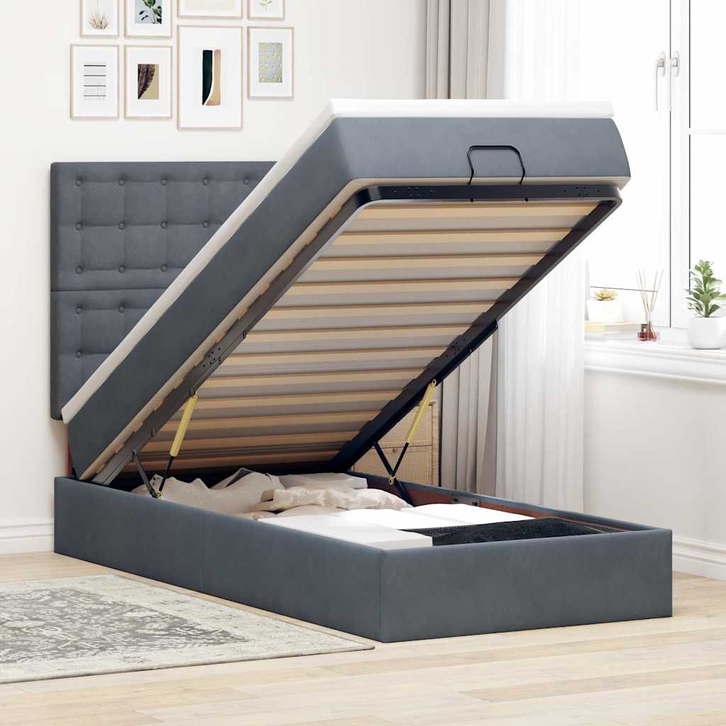 Ottoman-Bett mit Matratzen & LEDs Dunkelgrau 100x200 cm Samt