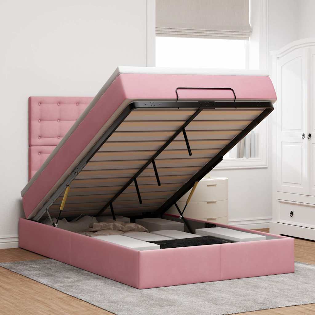 Ottoman-Bett mit Matratzen & LEDs Rosa 120x190 cm Samt