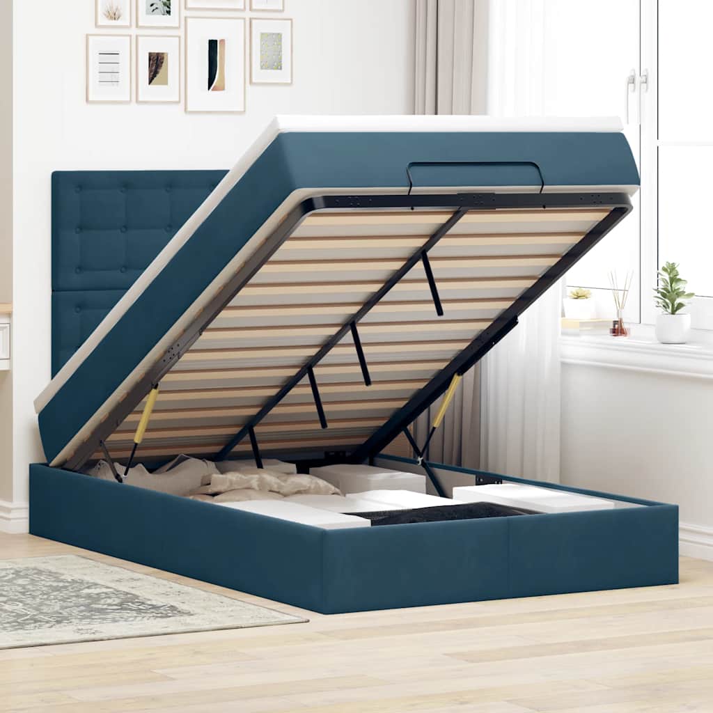 Ottoman-Bett mit Matratzen & LEDs Dunkelblau 120x200 cm Samt
