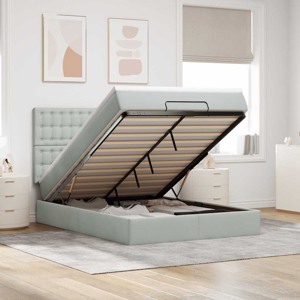 Ottoman-Bett mit Matratzen & LEDs Hellgrau 140x190 cm Samt