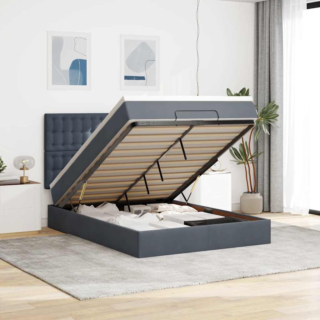 Ottoman-Bett mit Matratzen & LEDs Dunkelgrau 140x190 cm Samt