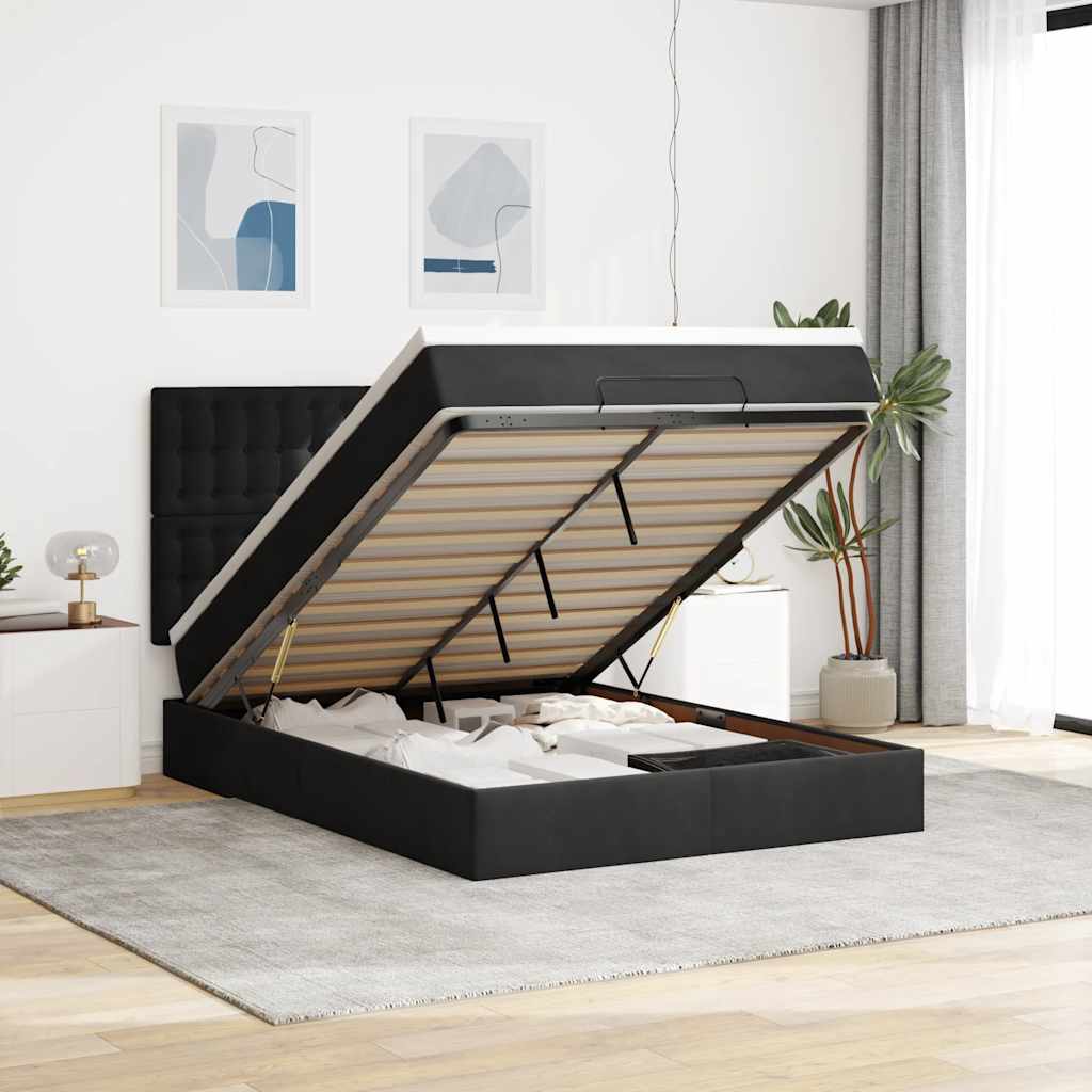 Ottoman-Bett mit Matratzen & LEDs Schwarz 140x190 cm Samt