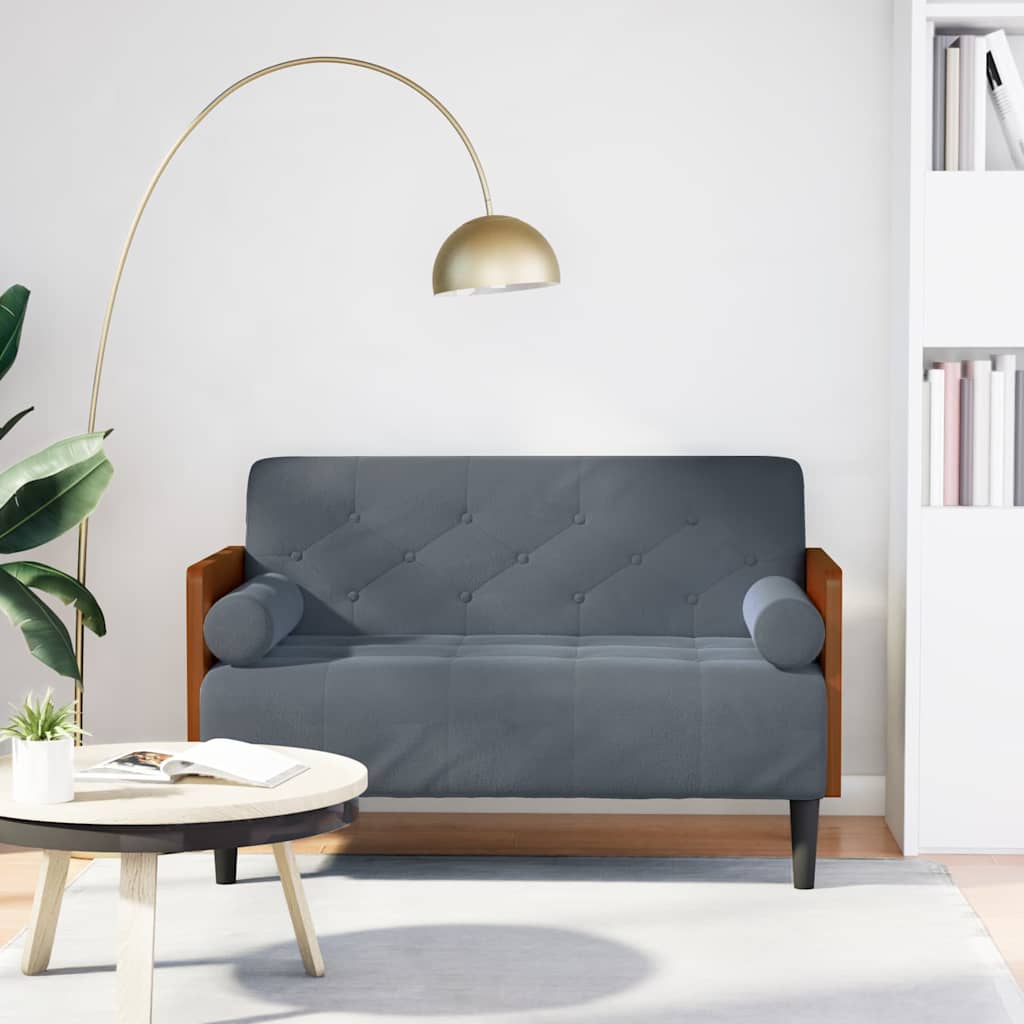 Zweisitzer-Sofa mit Nackenrollen Dunkelgrau 110 cm Samt
