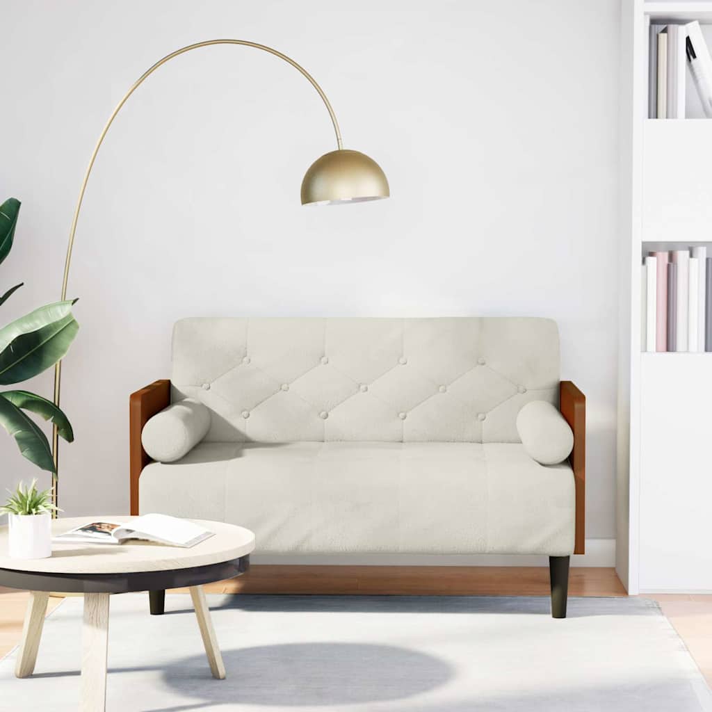 Zweisitzer-Sofa mit Nackenrollen Creme 110 cm Samt