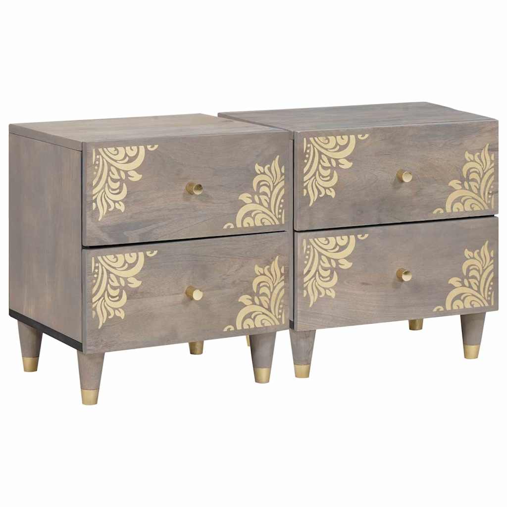 Nachttisch 2 Stk. Grau 40 x 33 x 46 cm Massivholz Mango