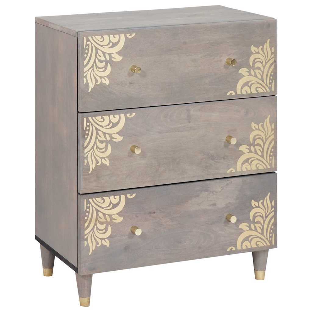 Sideboard Grau und Gold 60 x 33 x 75 cm Massivholz Mango