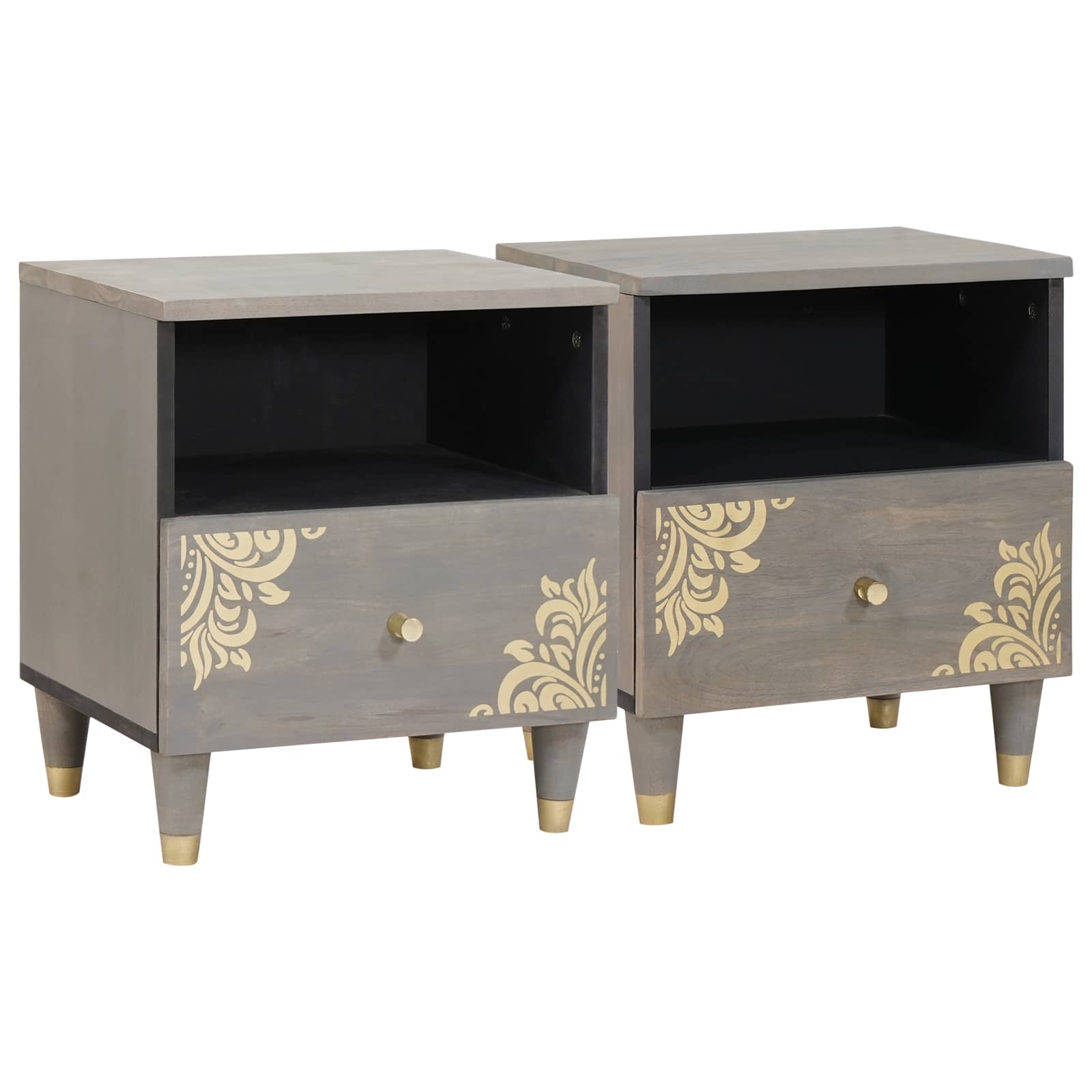Nachttisch 2 stk. Grau 40 x 33 x 46 cm Massivholz Mango