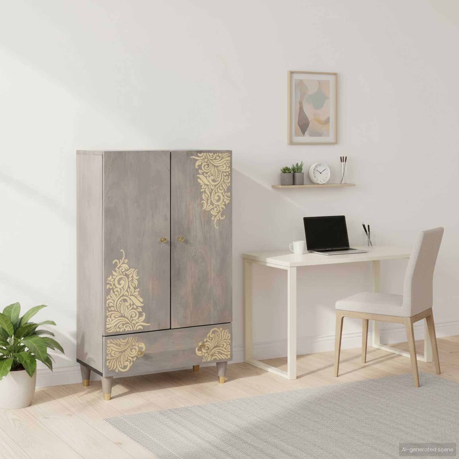 Highboard Grau 60 x 33 x 100 cm Massivholz Mango