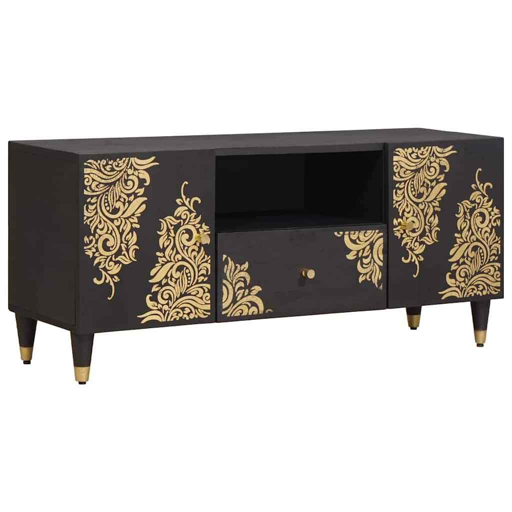 TV-Schränk mit Regal Schwarz 105 x 33 x 46 cm Massivholz Mango