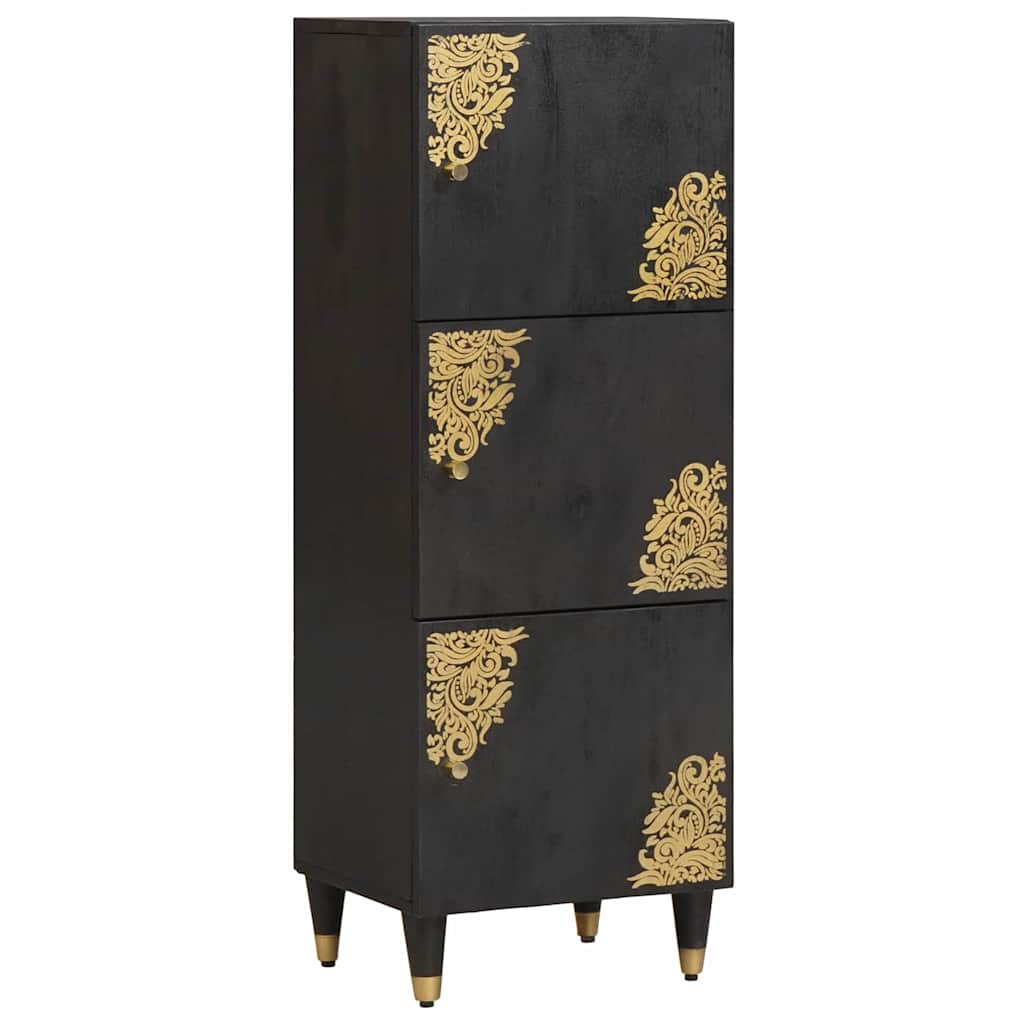 Highboard mit Regal Schwarz 40 x 33 x 110 cm Massivholz Mango