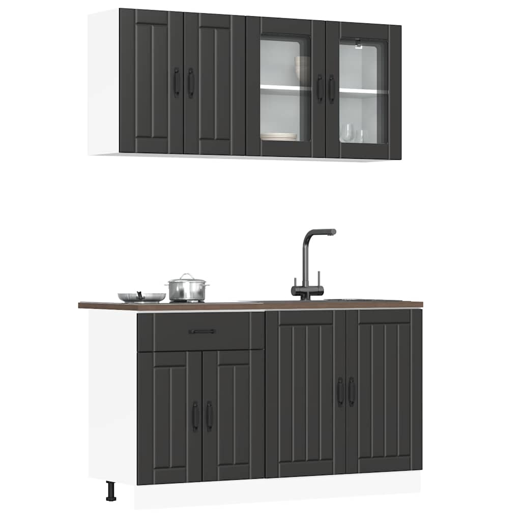 4-tlg. Küchenschrank-Set Lucca Schwarz Holzwerkstoff