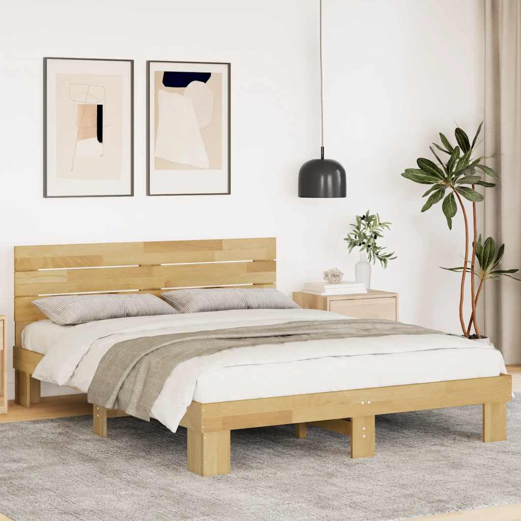 Massivholzbett mit Kopfteil ohne Matratze 135x190 cm Eichenholz