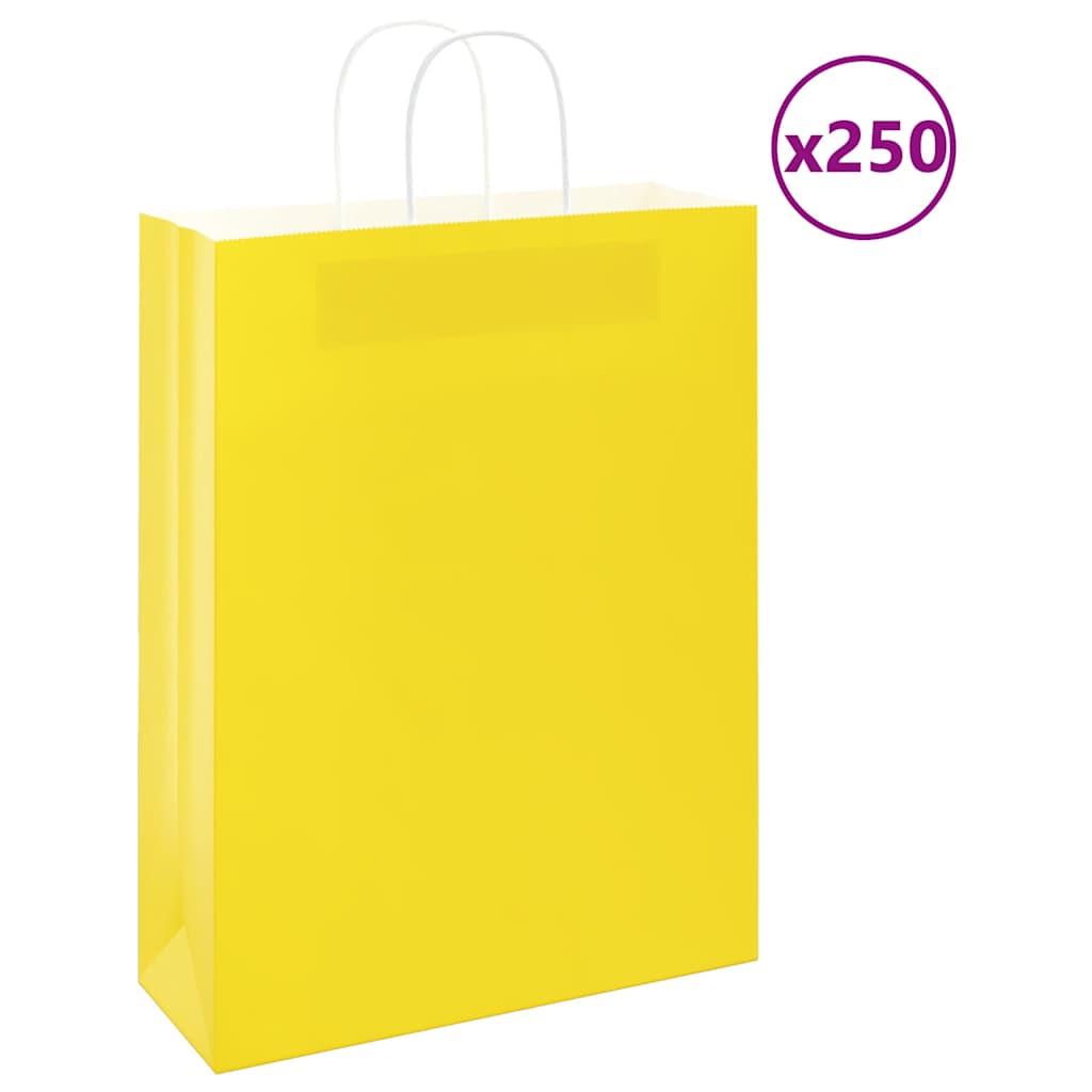 Papiertragetaschen 250 Stk. mit Henkeln Gelb 32x12x42 cm
