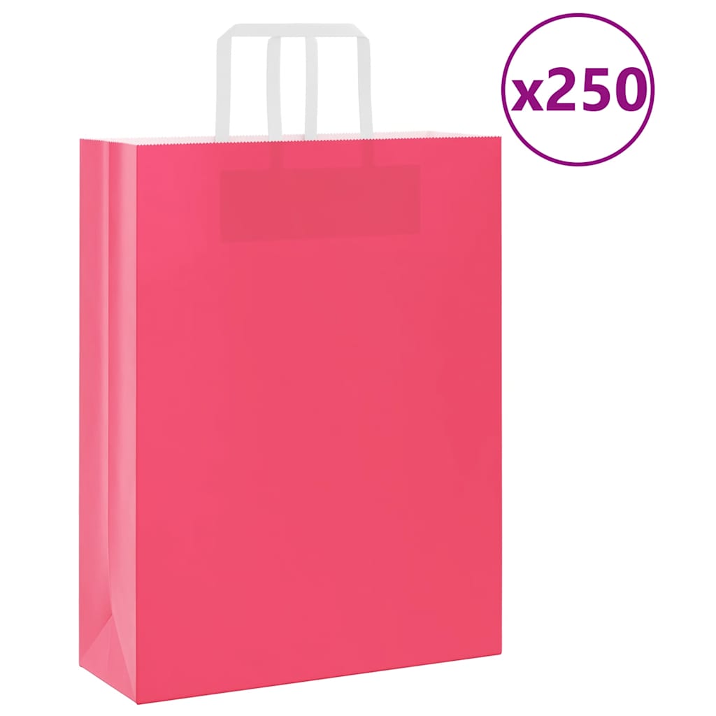Papiertragetaschen 250 Stk. mit Henkeln Rosa 32x12x42 cm