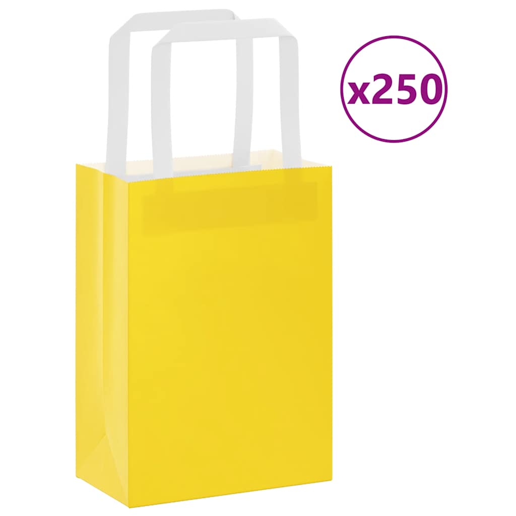 Papiertragetaschen 250 Stk. mit Henkeln Gelb 15x8x21 cm