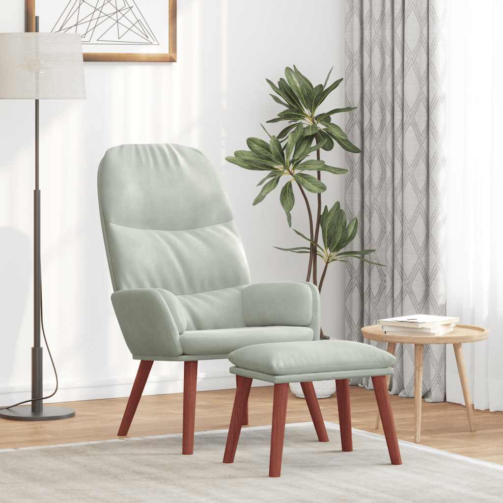 Relaxsessel mit Hocker Hellgrau Samt