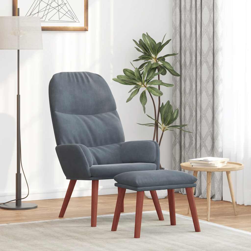 Relaxsessel mit Hocker Dunkelgrau Samt
