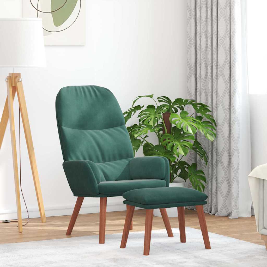 Relaxsessel mit Hocker Dunkelgrün Samt