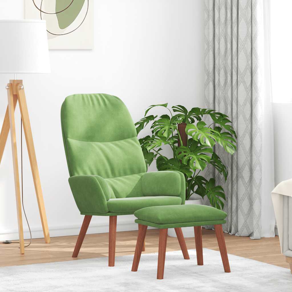 Relaxsessel mit Hocker Hellgrün Samt
