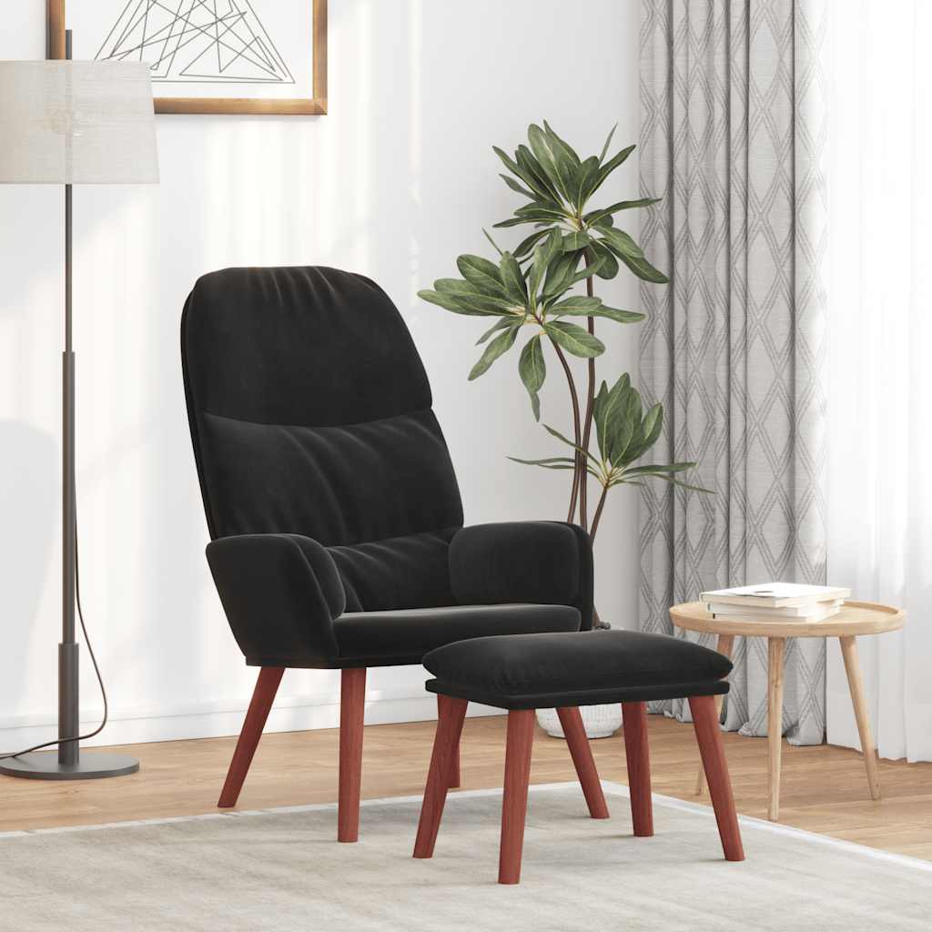 Relaxsessel mit Hocker Schwarz Samt