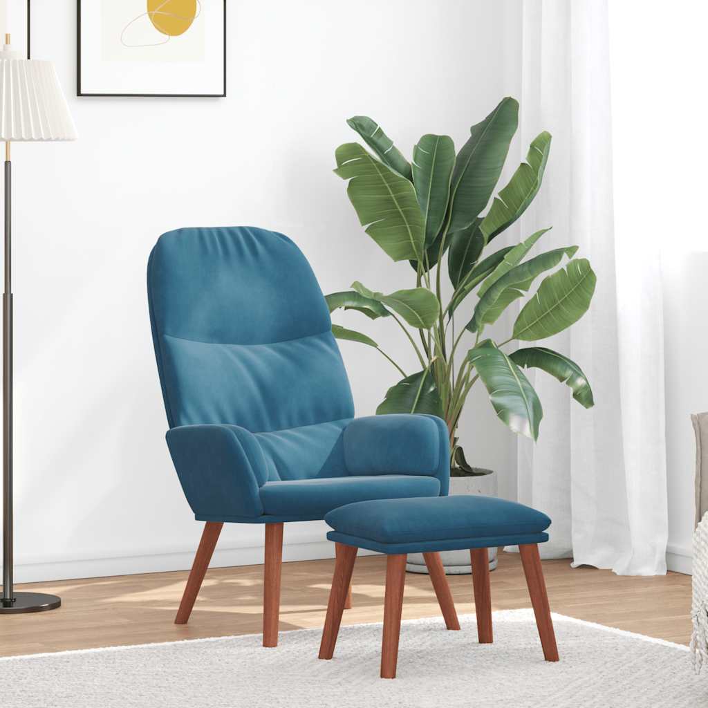 Relaxsessel mit Hocker Blau Samt