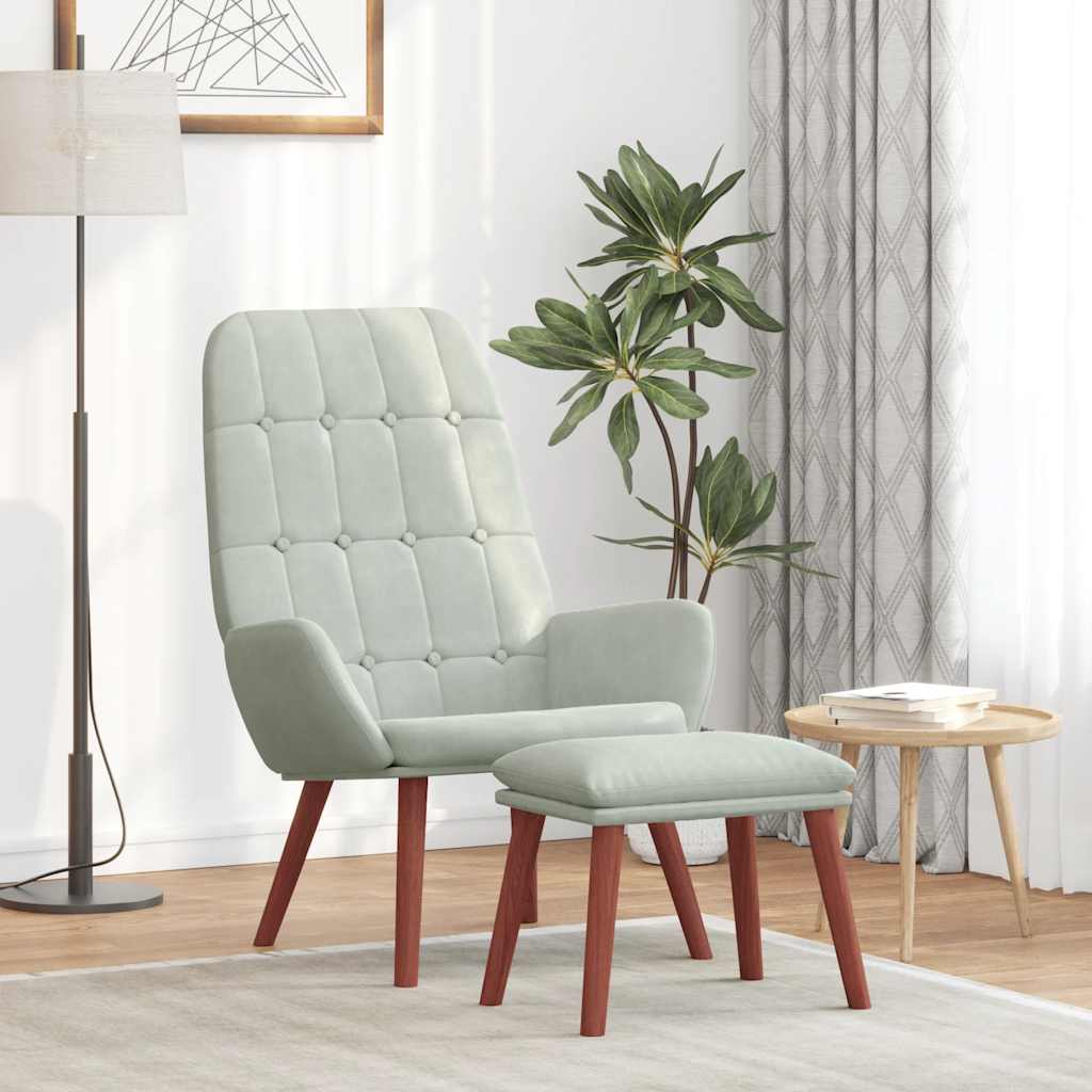 Relaxsessel mit Hocker Hellgrau Samt